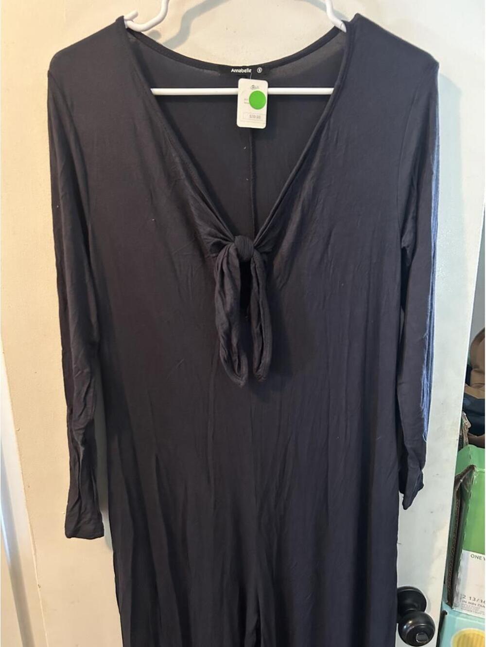 Annabelle black jumpsuit with tie front detail, size S.